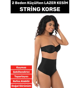İz İç Göstermez Kaymaz Sıkılaştırıcı Toparlayıcı Vücut Şekillendirici LAZER KESİM String Korse (Siyah)