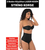 İz İç Göstermez Kaymaz Sıkılaştırıcı Toparlayıcı Vücut Şekillendirici LAZER KESİM String Korse (Siyah)