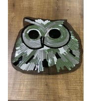 22X20 CM PUL PAYET İŞLEME SİYAH BEYAZ BAYKUŞ APLİKE ARMA YAMA DİKİŞ HOBİ