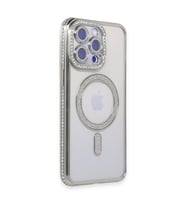 iPhone 14 Pro Max Kılıf Joke Simli Magneticsafe Kılıf - Gümüş