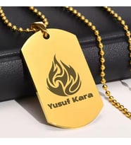 Kişiye Özel İsimli Künye Çelik Kolye Plaka Kolye Tasarım (Gold)