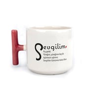 Sevgilim Baskılı Kırmızı Kulplu T Kupa