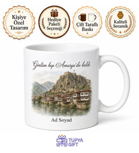 Amasya Memleket Temalı Kişiye Özel Baskılı Kupa Bardak Hediye