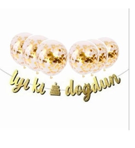 Iyi Ki Doğdun Gold Banner Balonlu Set