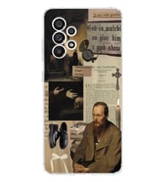 Samsung Galaxy A72 Uyumlu Fyodor Dostoyevski Kolaj Tasarımlı Şeffaf Telefon Kılıfı