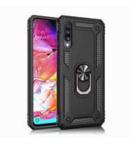 Samsung Galaxy A70 Uyumlu Kılıf Standlı Manyetik Yüzüklü Military Magnetic Ring Polycarbonate and TPU Case (Siyah)