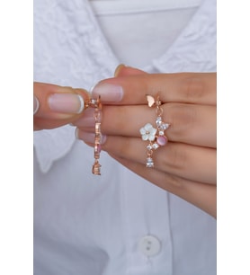 925 Ayar Gümüş Pembe Taşlı Kelebek Manolya Çiçeği Küpe