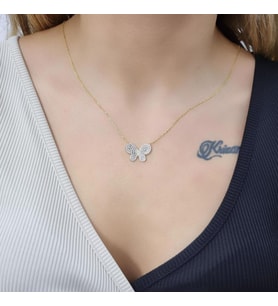 Kelebek Zirkon Taşlı Gold Kaplama 925 Ayar Gümüş  Kolye (Karışık)