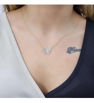 Kelebek Zirkon Taşlı Gold Kaplama 925 Ayar Gümüş  Kolye (Karışık)