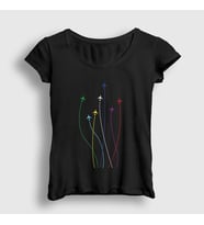 Presmono Kadın Siyah Rainbow Pilot Airplane Uçak T-Shirt 410803tt