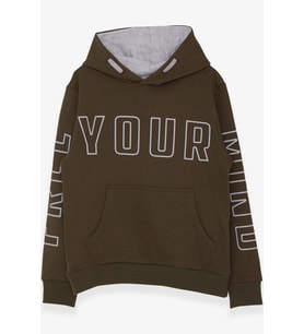Breeze Erkek Çocuk Yazı Baskılı Sweatshirt 9-16 Yaş, Haki Yeşil