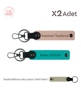 Teyzeye Özel Gün Armağanı, İsim & Soyisim Yazılı 2’li Anahtarlık Seti, Yavru Ağzı-K Turkuaz-S Kahve