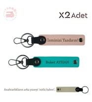 Teyzeye Özel Gün Armağanı, İsim & Soyisim Yazılı 2’li Anahtarlık Seti, Yavru Ağzı-K Turkuaz-S Kahve