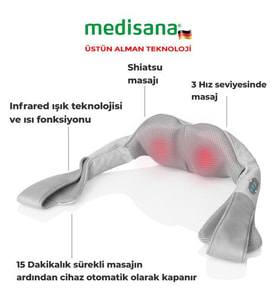 Medisana Hassas Dokunuşlu Jel Başlıklı Ovmalı Isıtmalı Yıkanabilir Shiatsu Boyun Sırt Omuz Masaj Aleti 48333