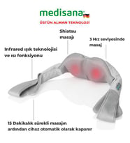 Medisana Hassas Dokunuşlu Jel Başlıklı Ovmalı Isıtmalı Yıkanabilir Shiatsu Boyun Sırt Omuz Masaj Aleti 48333