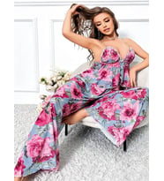 Amora Secret Özel Tasarım Büyük Beden Kırmızı Çiçek Desenli Bol Kesim 2'li Pijama Takımı