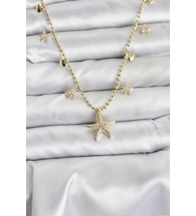 Pirinç Gold Renk Zirkon Taşlı Deniz Yıldızı Model Kadın Kolye 5886 - EEEEEE5262-8082