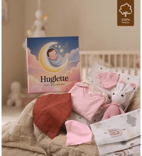 Nova - Premium Yenidoğan Kız Bebek Seti – Amigurumi + Müslin Örtü + 2’li Zıbın – Baby Box (Pembe)