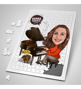 Kişiye Özel Hediye 240 Parça Piyanist Kadın Karikatürlü Puzzle
