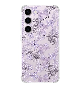 Samsung Galaxy S23  Köşe Korumalı Antişok Kapak Floral Lila Tasarımlı Şeffaf  Kılıf