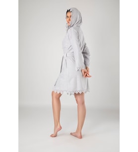 Nuşa Dantelli Bambo Cotton Bornoz (Gri)