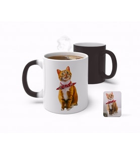 BK Gift Kişiye Özel Tam Boy Kedi Karikatürlü Sihirli Kupa Bardak-1 (Beyaz)