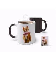 BK Gift Kişiye Özel Tam Boy Kedi Karikatürlü Sihirli Kupa Bardak-1 (Beyaz)