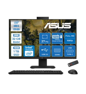 Asus V470VAK Intel Core İ5-13420H 32GB Ddr5 1tb SSD 27'' Fhd 100Hz 300NITS Freedos  Siyah Allınone Bilgisayar ASI58512B0DF13+ZETTAUSBBELLEK