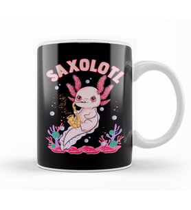 Cute Saxolotl Adorable Sax Playing Axolotl Pun Kupa Bardak Porselen
