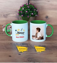 Mimara Hediye Kupa Bardak Yeşil Fotoğraflı Mimarlar Günü Hediyesi