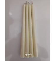 qosrix 4'lü Açık Krem Şamdan Soya Mumu 1. Kalite Soya Doğal Pudra Kokulu Uzun Çubuk Konik Mum Dekoratif