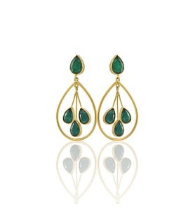 Kadir Jewellery 22 Ayar Altına Kaplama Kadın Sallantılı Küpe -El İşçiliği Ve Hipoalerjenik Küpe (K.Yeşil)
