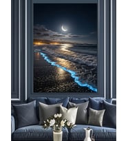 Dolunay Deniz Gece Manzarası Dekoratif Kanvas - Mdf Ahşap Tablo