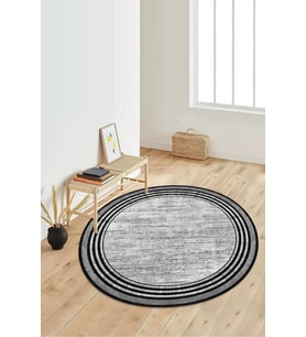 Dijital Baskılı Kaymaz Taban Yıkanabilir Yuvarlak Salon Halısı Koridor Halısı Paspas NDY-HT-664 (Gri)