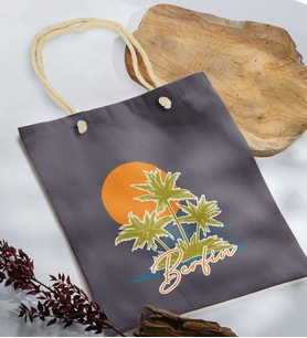 BK Gift Yaz Temalı İsimli Antrasit Halat Saplı Kumaş Plaj Çantası -2, Baskılı Omuz Çantası, Alışveriş Çantası, Arkadaşa Hediye, Sevgiliye Hediye