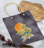 BK Gift Yaz Temalı İsimli Antrasit Halat Saplı Kumaş Plaj Çantası -2, Baskılı Omuz Çantası, Alışveriş Çantası, Arkadaşa Hediye, Sevgiliye Hediye