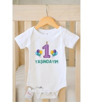 1 Yaşındayım Özel Tasarım Bebek Zıbın Pamuklu Çıtçıtlı Body