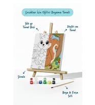 Sevimli Sincap Temalı Çocuk Boyama Tuvali – Şövaleli Eğitici Boyama Seti 20x20 cm