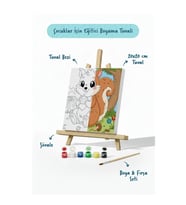 Sevimli Sincap Temalı Çocuk Boyama Tuvali – Şövaleli Eğitici Boyama Seti 20x20 cm