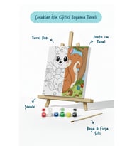 Sevimli Sincap Temalı Çocuk Boyama Tuvali – Şövaleli Eğitici Boyama Seti 20x20 cm