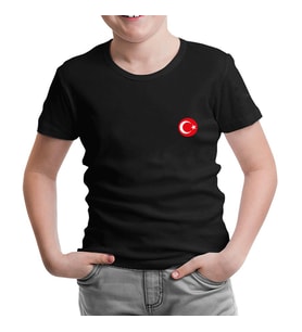 Ay Yıldız - Göğüs Logo 2 Siyah Çocuk Tshirt