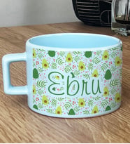 Kişiye Özel İsme Özel Hediye Pastel Fincan Avokado Desenli Meyveli (Mavi)