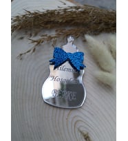 Yeni Doğan Mavi papyonlu Magnet Nikah Şekeri - Nişan Şekeri - Söz Şekeri - Düğün Magnet - Nişan Magnet - Söz Magnet - Yenidoğan Magnet - Doğum Magnet - Yaş Magnet 7cm (Gümüş)