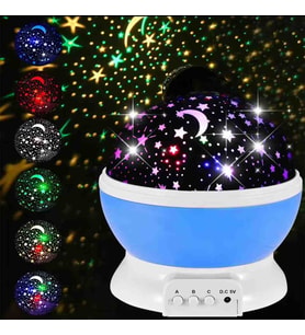 Wolawood Süper Star Projeksiyon Galaksi Lamba USB Kablolu, LED Işıklı, Pilli Dönen Renkli Nebula ve Ay Yıldız Efektli Gece Lambası, Vıp Dekoratif Projektör (Mavi)
