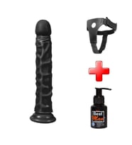 OdinsShop 24 cm Belden Bağlamalı Yeni Nesil Realistik Testissiz Siyahi Penis + Kemer + Kayganlaştırıcı