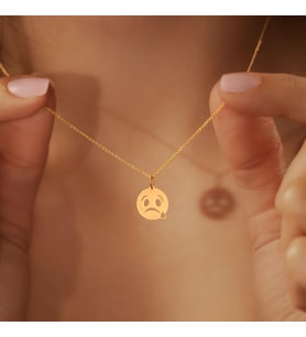 Minimal Üzgün Yüz Emoji Kolye 925K Gümüş (Gold)