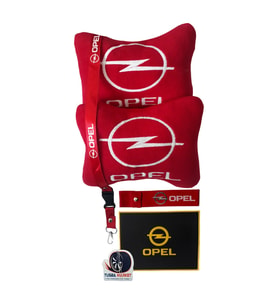 Opel Uyumlu Nakışlı Kırmızı Polar Ortopedik Seyahat Boyun Yastık / Oto Aksesuar