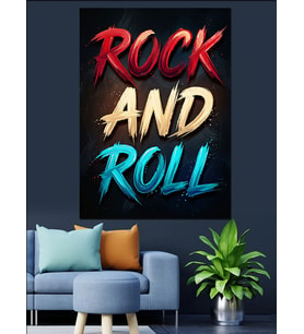 Rock And Roll Yazılı Poster Dekoratif Kanvas - Mdf Ahşap Tablo
