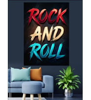 Rock And Roll Yazılı Poster Dekoratif Kanvas - Mdf Ahşap Tablo