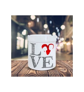 Love Yazılı Romantik Çift Baskılı Küllük Seramik Kül Tablası-201
